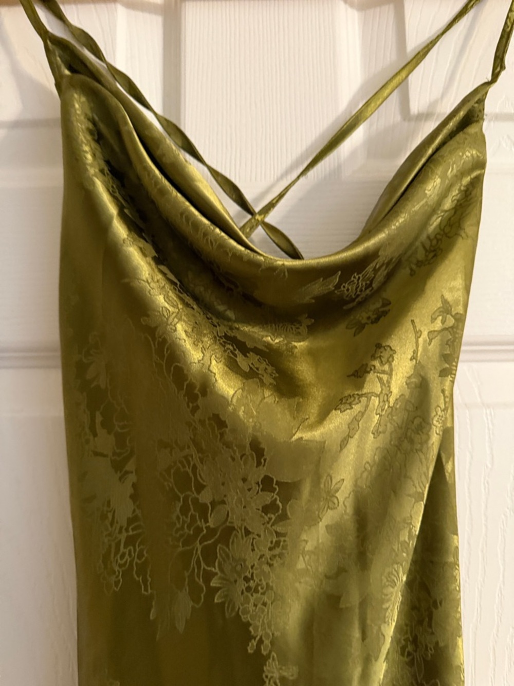Cider Olive Green Satin Slip Maxi Dress